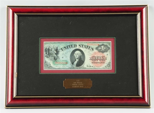 FRAMED 1869 $1 TREASURY NOTE WITH LARGE RED SEAL. 