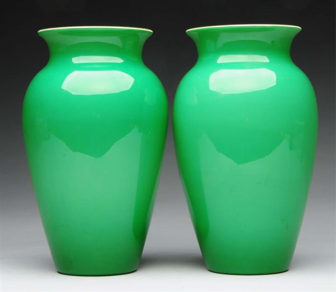LOT OF 2: GREEN DURAND VASES.                     