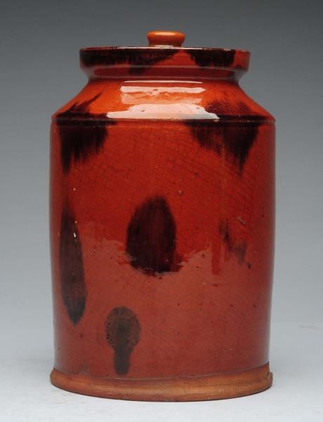 REDWARE COVERED POT WITH MANGANESE.               