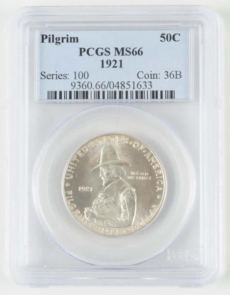 COMMEMORATIVE 50¢ 1920 PILGRIM PCGS MS66.         