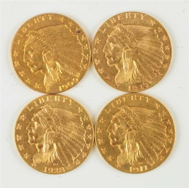 LOT OF 4: $2-1/2 GOLD INDIAN COINS.               