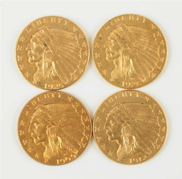 LOT OF 4: $2-1/2 GOLD INDIAN COINS.               