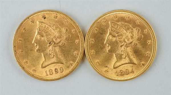 LOT OF 2: $10 GOLD LIBERTY EAGLE COINS.           