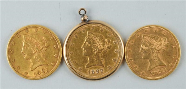 LOT OF 3: $10 GOLD LIBERTY EAGLE COINS.           