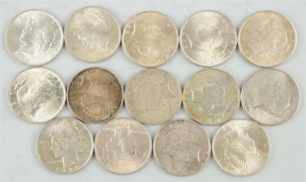 LOT OF 14: PEACE SILVER DOLLARS.                  
