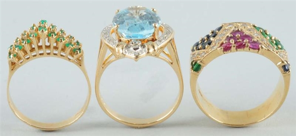 LOT OF 3: GOLD RINGS.                             