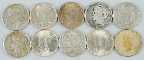 LOT OF 10: PEACE SILVER DOLLARS.                  
