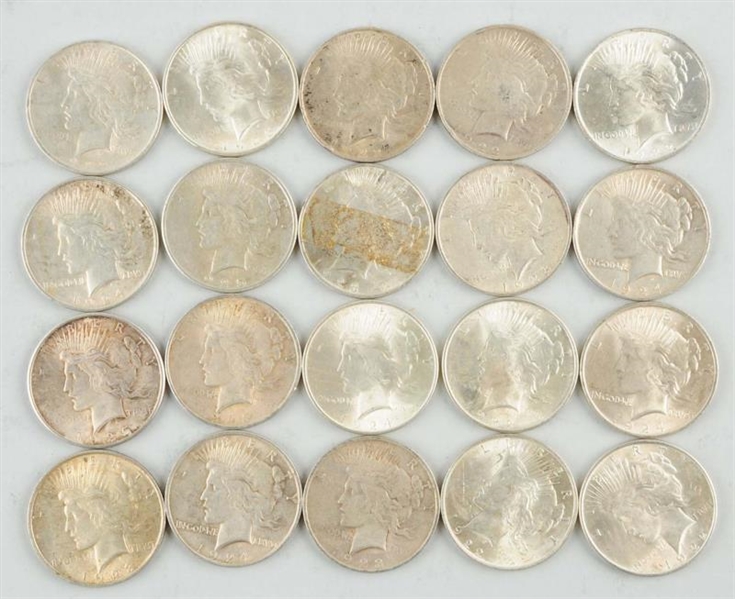 LOT OF 20: PEACE SILVER DOLLARS.                  