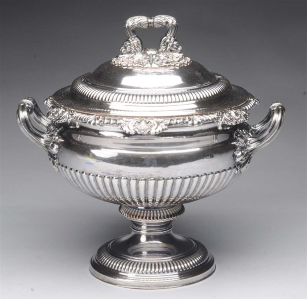 A SHEFFIELD PLATED SOUP TUREEN.                   