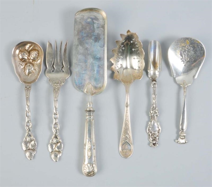 LOT OF 6: STERLING SILVER SERVING PIECES.         