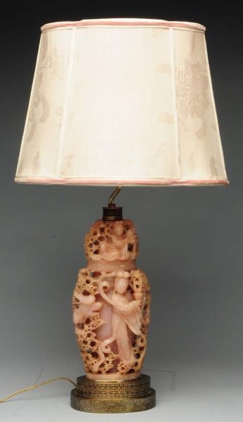 CARVED SOAP STONE LAMP & SHADE.                   