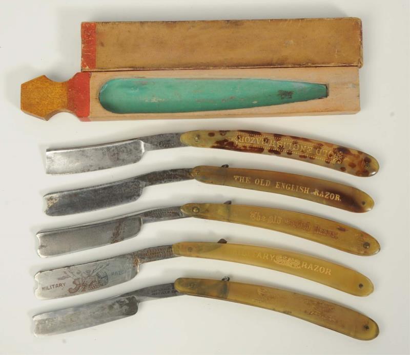 Lot Detail - LOT OF 5: RAZORS WITH PRESSED HORN HANDLES.