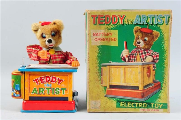 JAPANESE BATTERY-OPERATED TEDDY THE ARTIST TOY.   