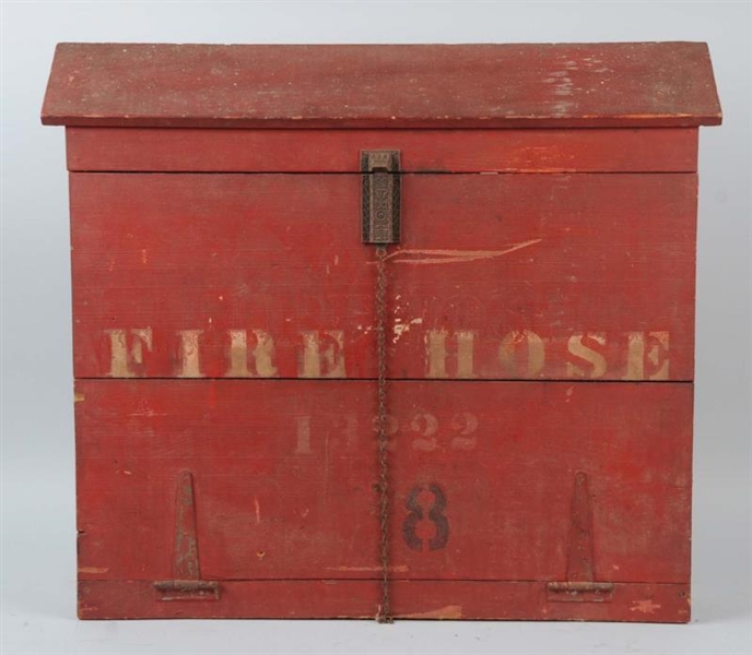 OLD RED FIRE HOSE BOX.                            