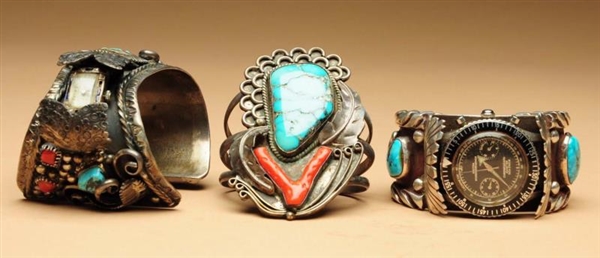 LOT OF 3: SILVER, CORAL, & TURQUOISE BRACELETS    