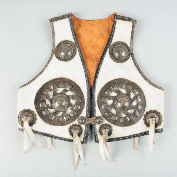 SILVER MOUNTED TWO-COLORED LEATHER VEST.          
