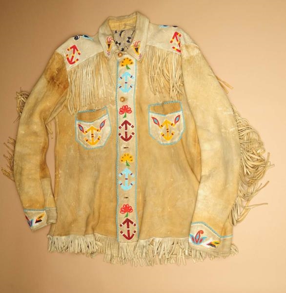 1920S-40S PLATEAU INDIAN LEATHER & BEADED JACKET. 