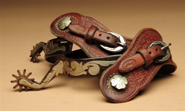 PAIR OF SIGNED OVERLAID COWBOY SPURS.             