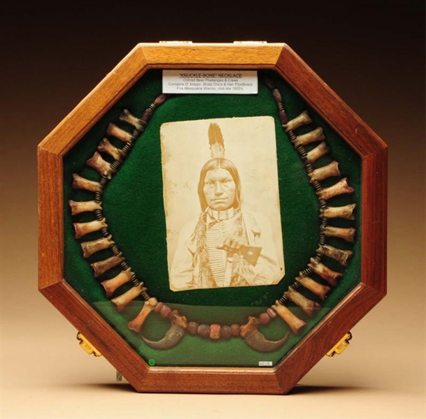 FRAMED NECKLACE WITH PHOTO OF SIOUX CHIEF.        