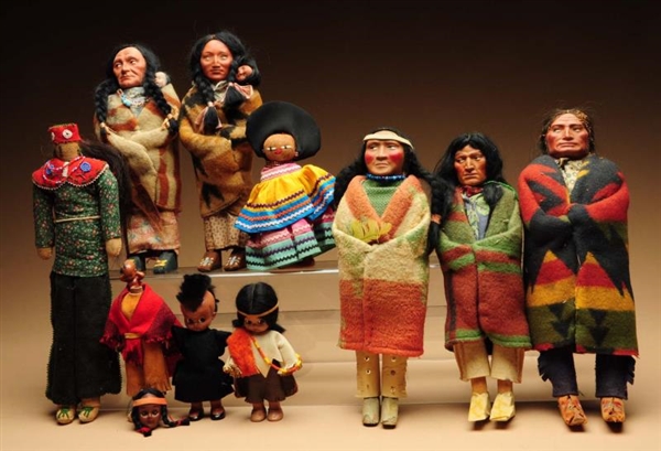 LOT OF 10: INDIAN SUBJECT DOLLS.                  