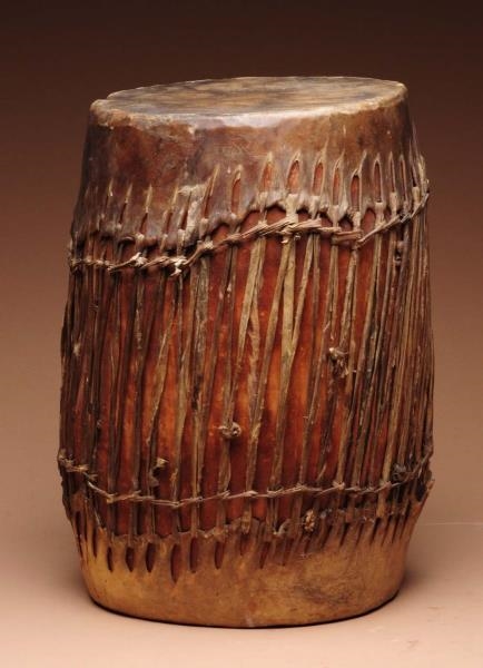 GREAT LAKES INDIAN WOODEN DRUM.                   