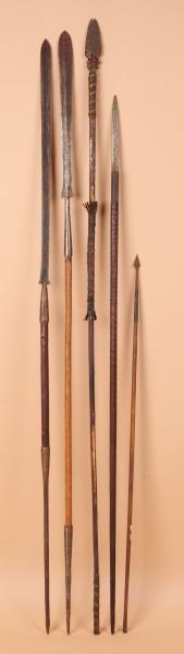 LOT OF 4: ETHNIC GRAPHIC SPEARS.                  