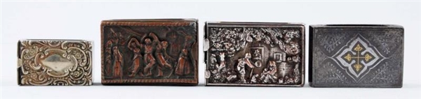 LOT OF 4: ASSORTED MATCH BOX HOLDERS.             