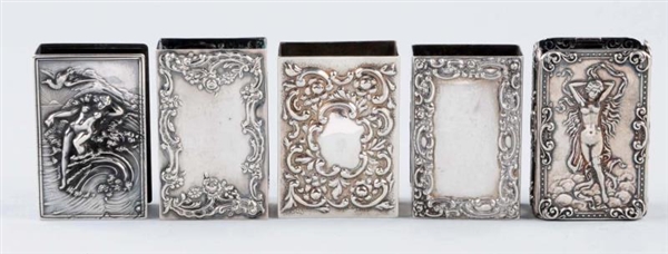 LOT OF 5: STERLING MATCH BOX HOLDERS.             