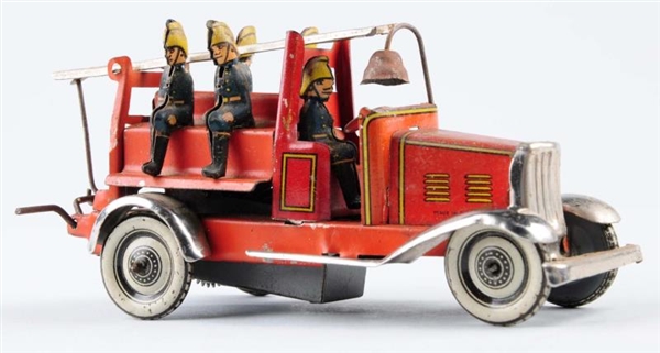GERMAN TIN WIND-UP FIRE TRUCK PENNY TOY.          