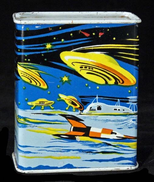 TIN LITHOGRAPHED SPACE THEME BANK.                