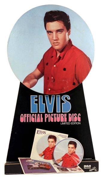 ELVIS PICTURE DISK RECORD STORE DISPLAY.          
