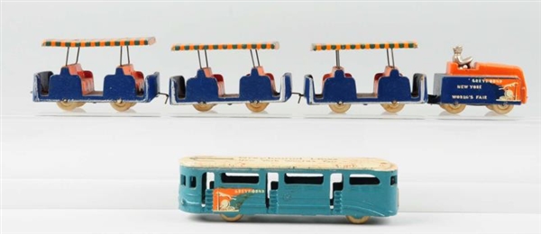 WORLDS FAIR GREYHOUND TRAIN & TROLLEY SET.       