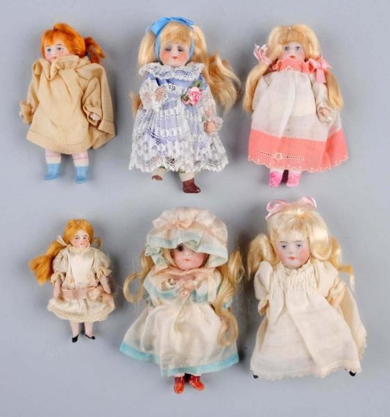 LOT OF 6: ANTIQUE ALL BISQUE JOINTED GERMAN DOLLS 