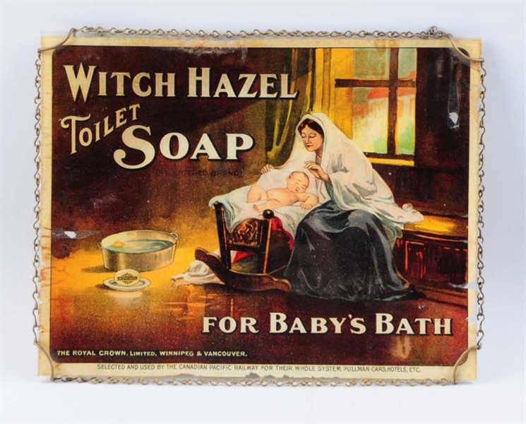 GLASS WITCH HAZEL SOAP ADVERTISING SIGN.          