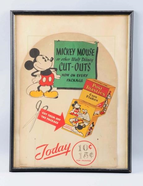 FRAMED MICKEY MOUSE CORN FLAKES SIGN.             