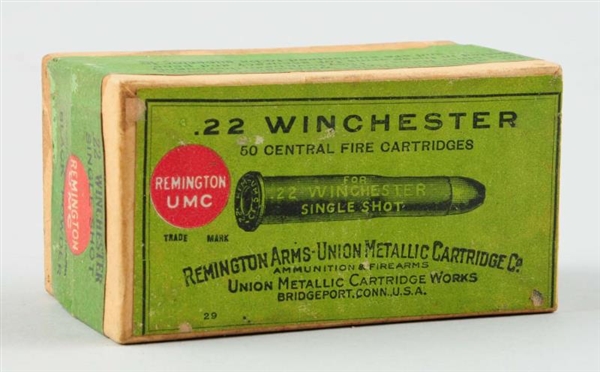 REMINGTON UMC .22 WINCHESTER CARTRIDGES IN BOX.   