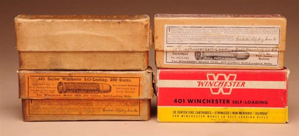 LOT OF 4: WINCHESTER .401 SELF-LOADING BOXES.     