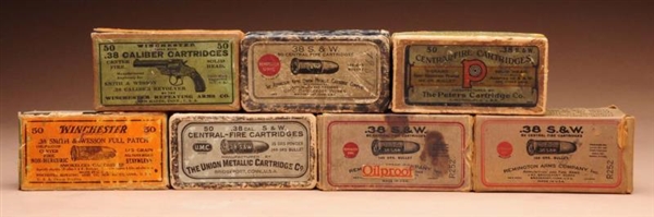 LOT OF 7: .38 CAL BOXES.                          