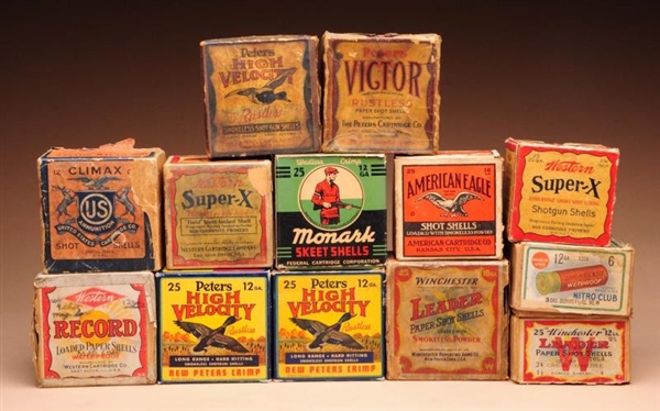 LOT OF 13: SHOT SHELL BOXES.                      
