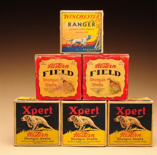LOT OF 6: SHOT SHELL BOXES.                       