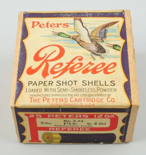 PETERS 12 GAUGE REFEREE SHOT SHELL BOX.           
