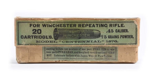 WINCHESTER FULL AND CORRECT BOX OF .45-75 AMMO.   