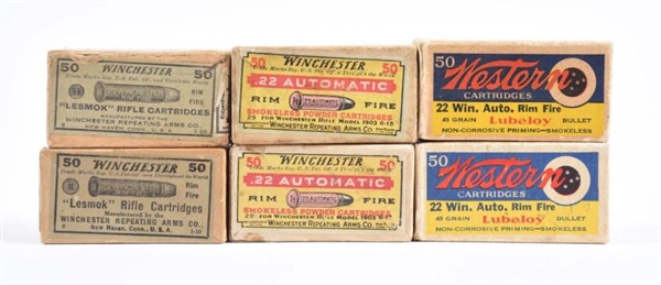 LOT OF 6: RIFLE CARTRIDGE BOXES.                  