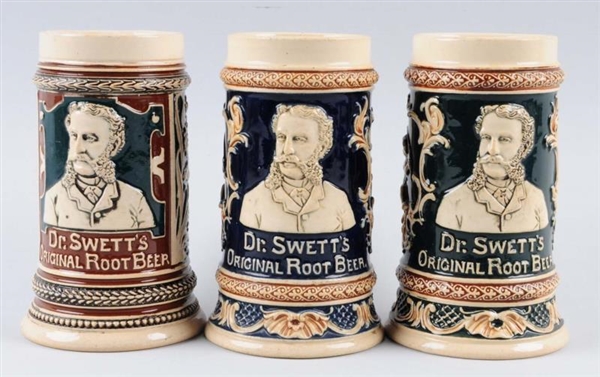 LOT OF 3: DR. SWETTS ROOTBEER STONEWARE MUGS.    