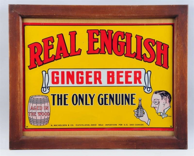1930S-40S ENGLISH GINGER BEER EMBOSSED TIN SIGN.  