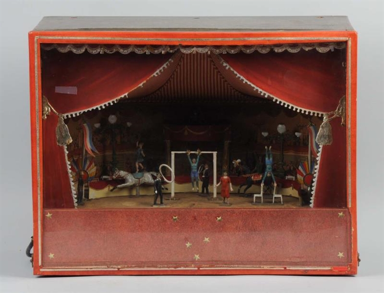 CIRCUS DIORAMA IN GLASS LIGHTED CASE.             