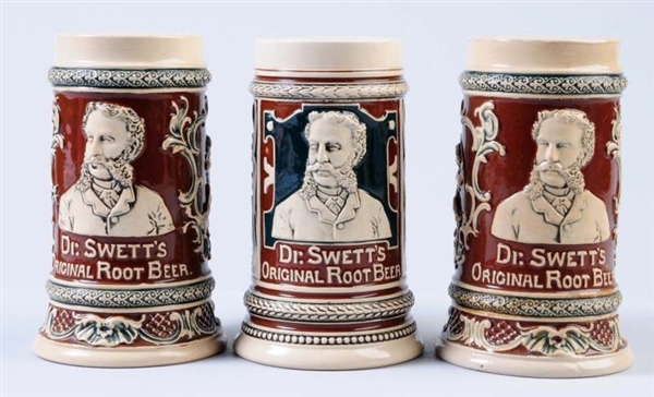LOT OF 3: DR. SWETTS EMBOSSED ROOT BEER MUGS.    