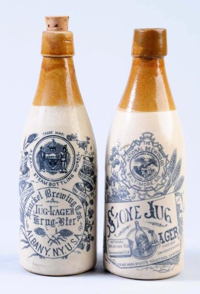 LOT OF 2: HIGHLY DECORATED STONEWARE BEER BOTTLES 