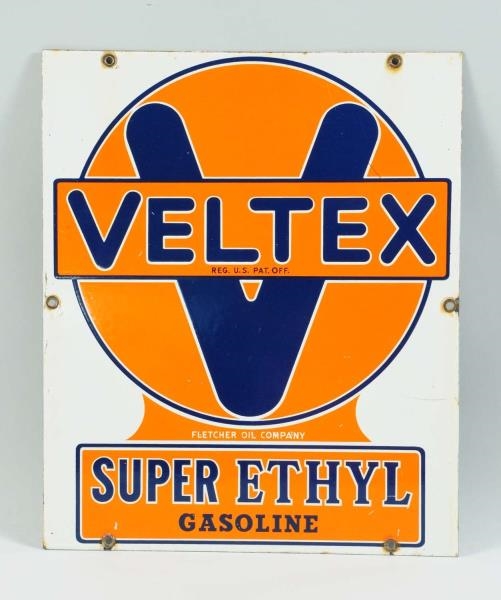 PORCELAIN VELTEX SUPER ETHYL GASOLINE SIGN.       
