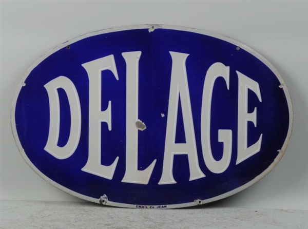 PORCELAIN DELAGE FRENCH AUTO OVAL SIGN.           